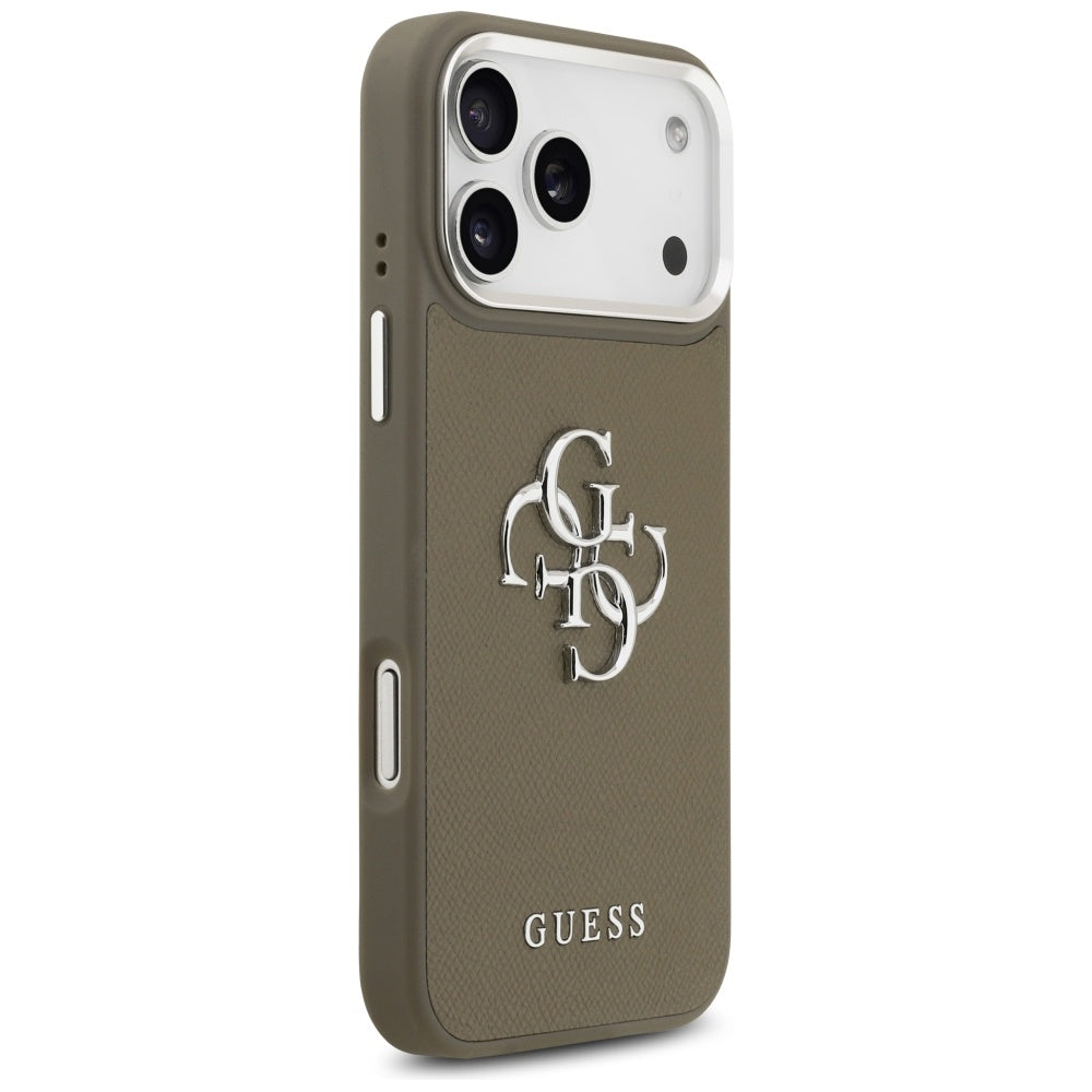 Fodral för Apple iPhone 17 Pro Max, Guess, 4G Grained Big And Classic Logo, Brun Silver