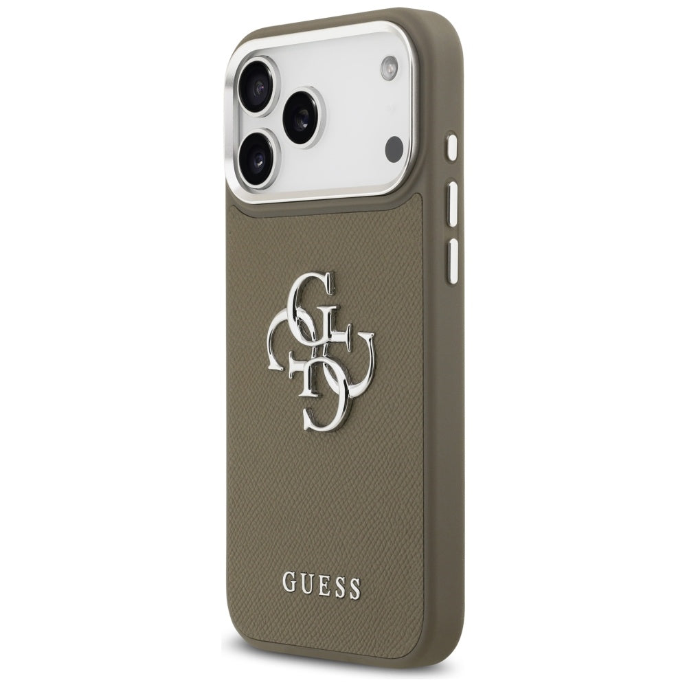 Fodral för Apple iPhone 17 Pro Max, Guess, 4G Grained Big And Classic Logo, Brun Silver