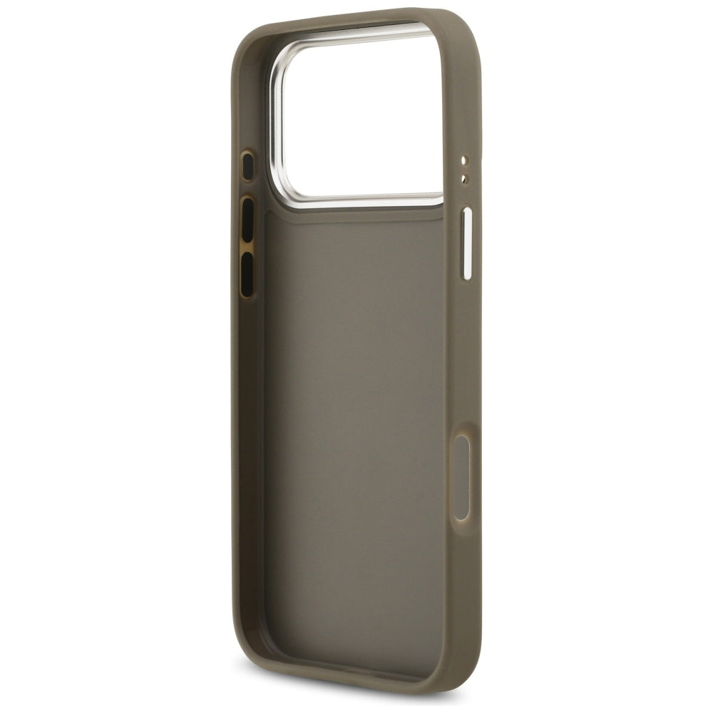 Fodral för Apple iPhone 17 Pro Max, Guess, 4G Grained Big And Classic Logo, Brun Silver