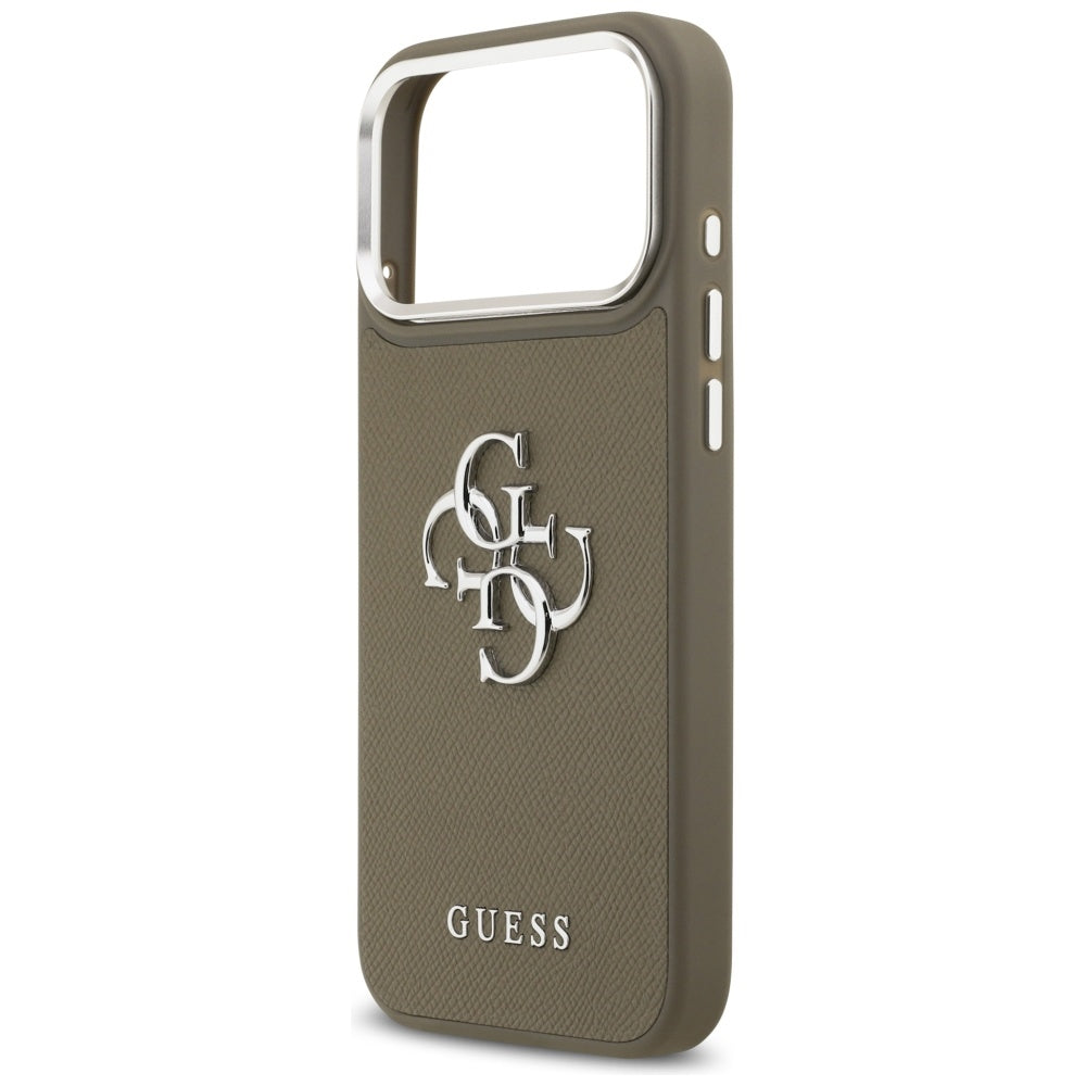 Fodral för Apple iPhone 17 Pro Max, Guess, 4G Grained Big And Classic Logo, Brun Silver