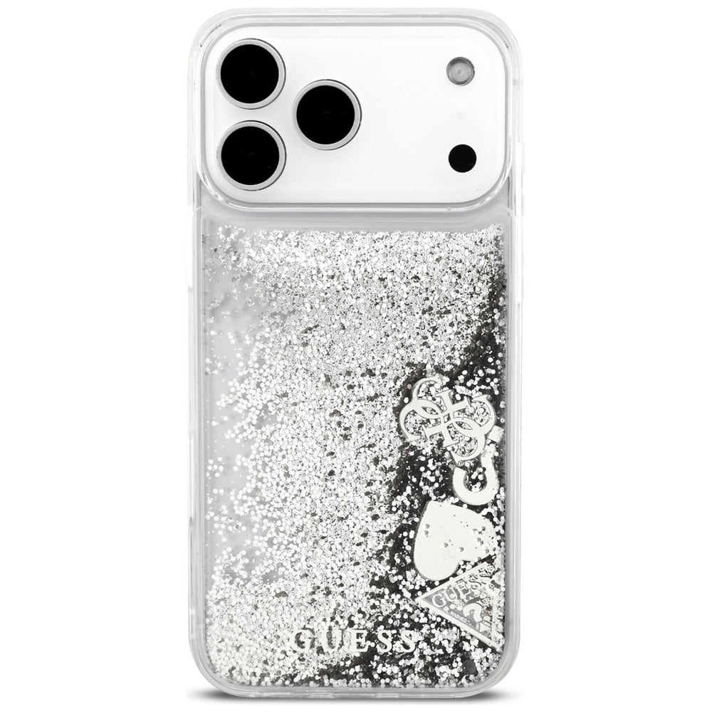 Fodral för Apple iPhone 17 Pro Max, Guess, Liquid Glitter Charms, Silver
