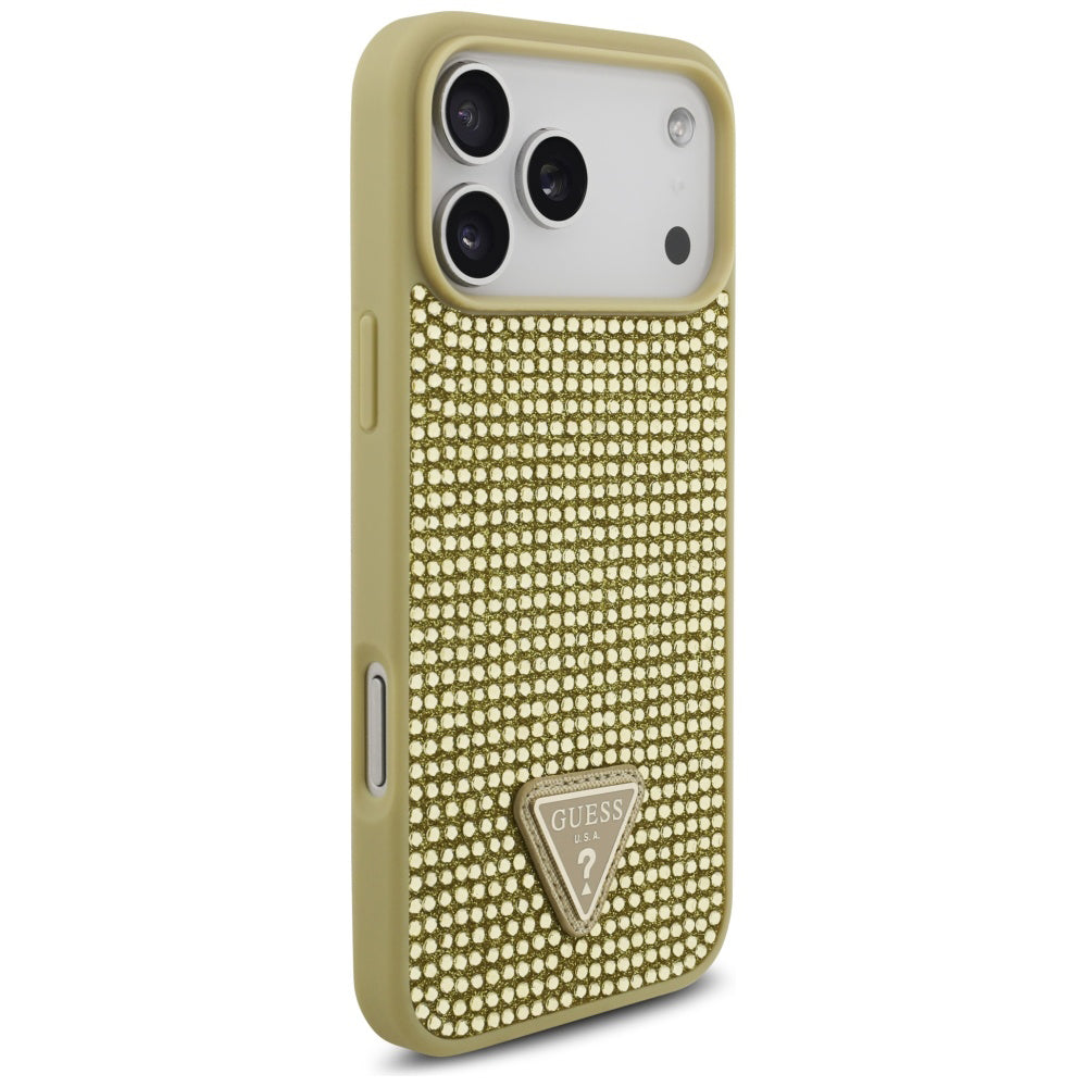 Skyddsfodral för Apple iPhone 17 Pro Max, Guess, Rhinestone Triangle Logo, Guld