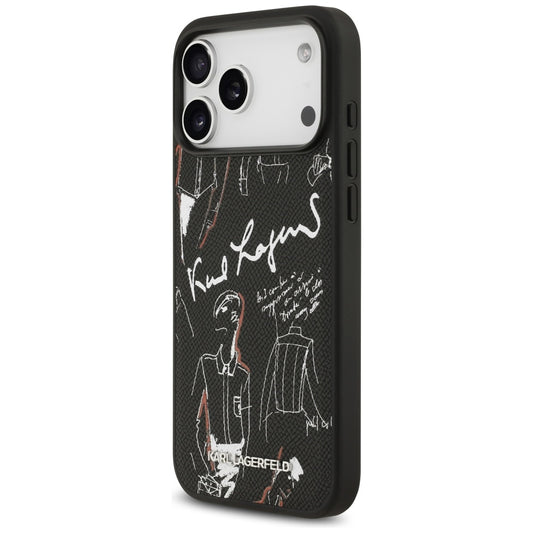 Skyddsfodral för Apple iPhone 17 Pro Max, Karl Lagerfeld, Grained Pattern Logo, Svart