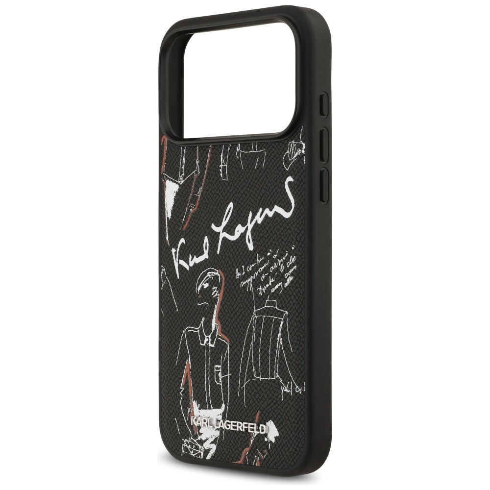 Case for Apple iPhone 17 Pro Max, Karl Lagerfeld, Grained Pattern Logo, Black