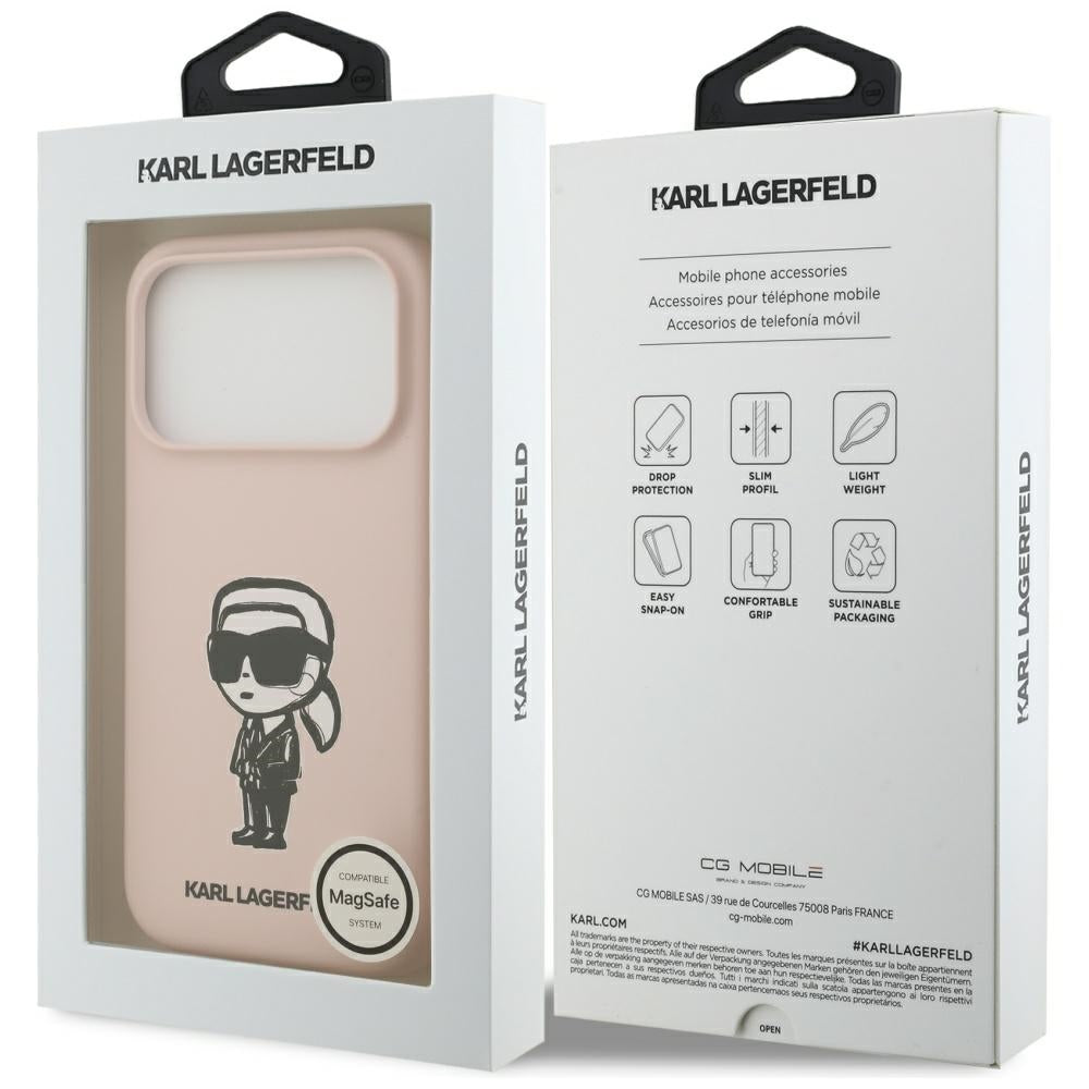 Fodral för Apple iPhone 17 Pro Max, Karl Lagerfeld, Sketch and Logo Karl, Rosa