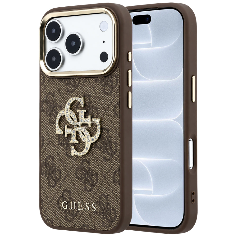 Fodral för Apple iPhone 18 Pro / 17 Pro, Guess, 4G Big Strass Logo, Brun