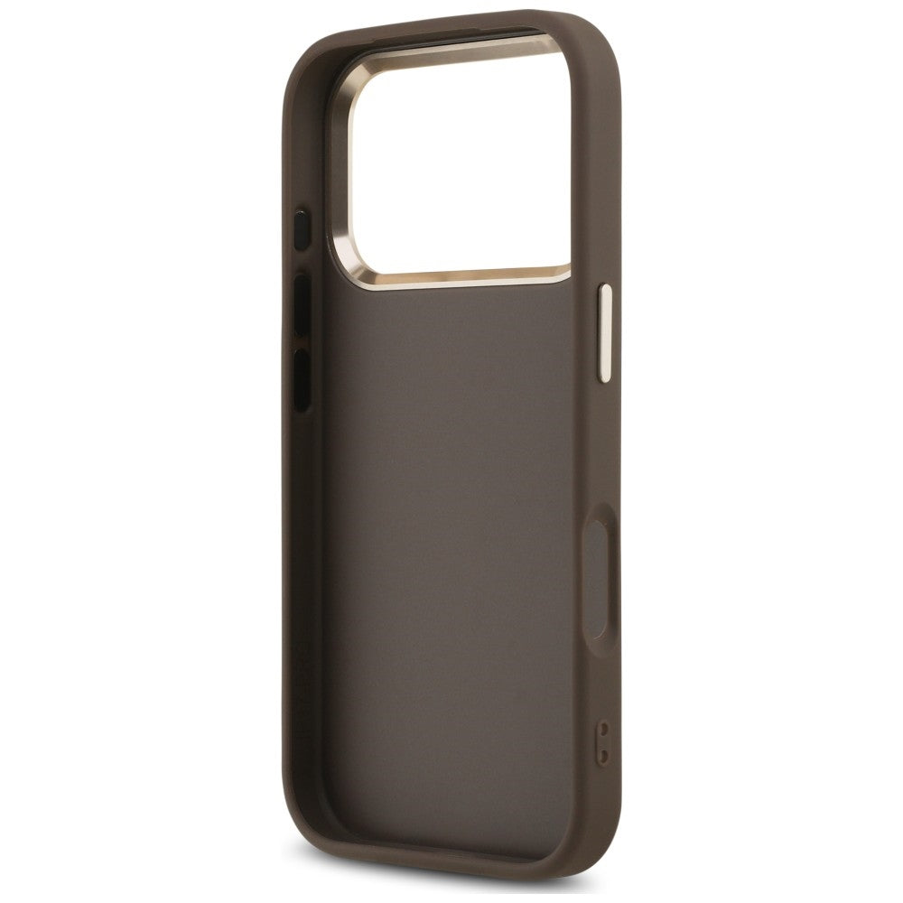 Fodral för Apple iPhone 18 Pro / 17 Pro, Guess, 4G Classic Logo with Strap, guldbrun