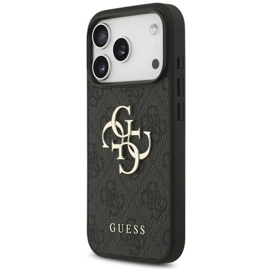 Fodral för Apple iPhone 18 Pro / 17 Pro, Guess, 4G Classic Logo med rem, Svart
