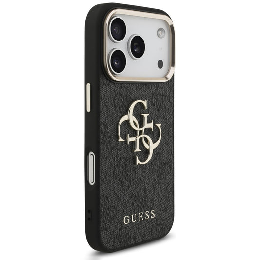 Fodral för Apple iPhone 18 Pro / 17 Pro, Guess, 4G Classic Logo med rem, Svart Guld