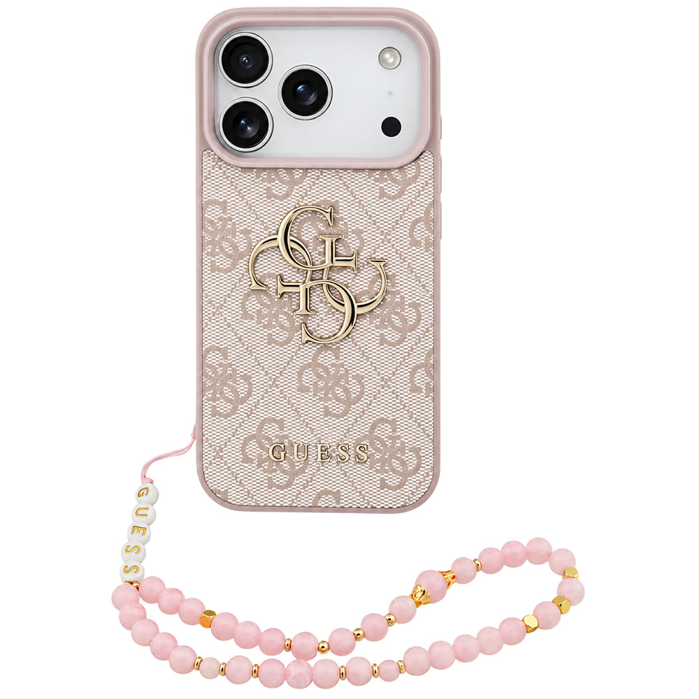 Fodral för Apple iPhone 18 Pro / 17 Pro, Guess, 4G Classic Logo med rem, Rosa