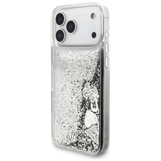Skal till Apple iPhone 18 Pro / 17 Pro, Guess Liquid Glitter Charms, silverfärgad