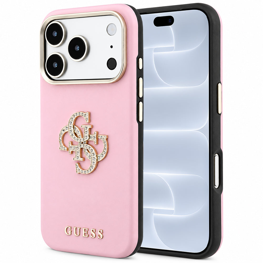 Fodral för Apple iPhone 18 Pro / 17 Pro, Guess, Smooth Big Strass Logo, rosa