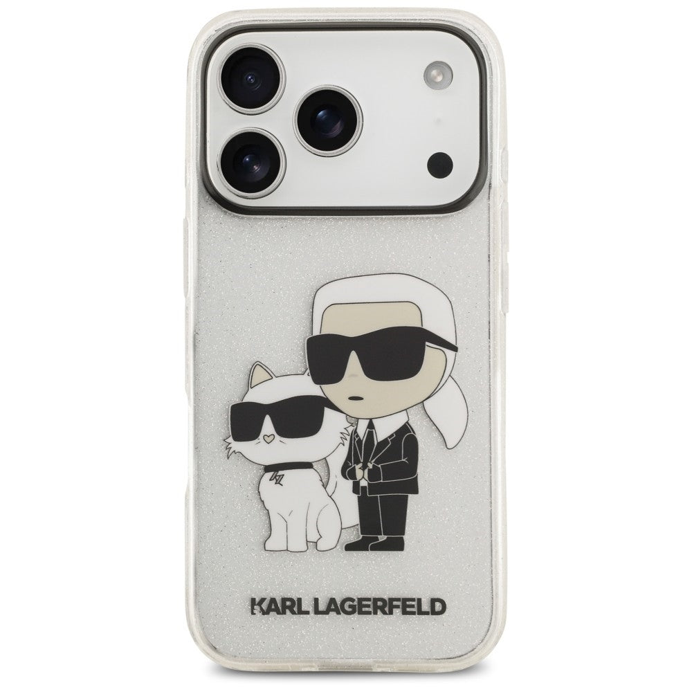 Skal till Apple iPhone 18 Pro / 17 Pro, Karl Lagerfeld, IML Glitter Karl and Choupette NFT, transparent
