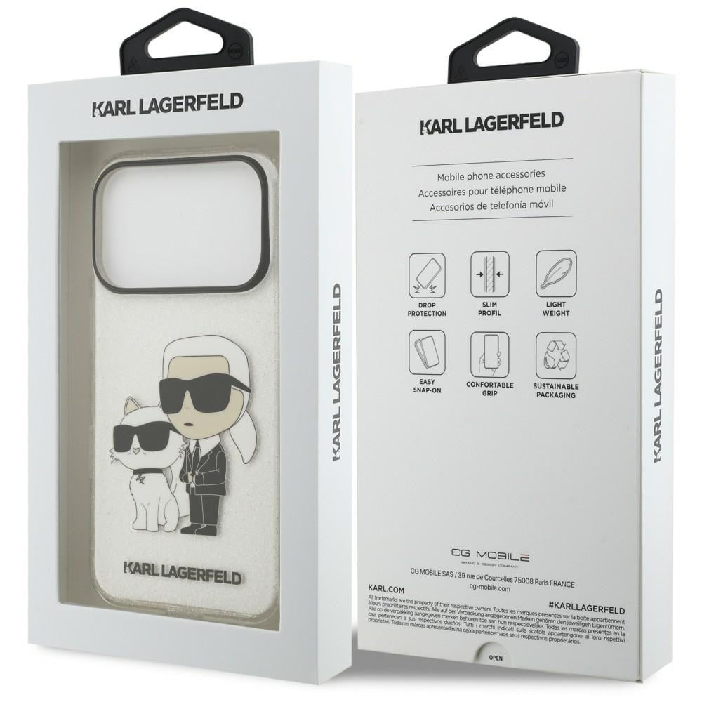 Skal till Apple iPhone 18 Pro / 17 Pro, Karl Lagerfeld, IML Glitter Karl and Choupette NFT, transparent