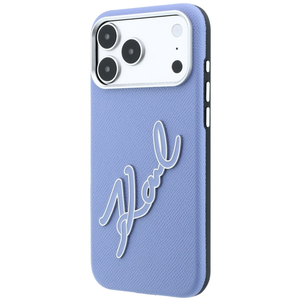 Fodral för Apple iPhone 18 Pro / 17 Pro, Karl Lagerfeld, Smooth Big Resin Signature Logo, Bleu