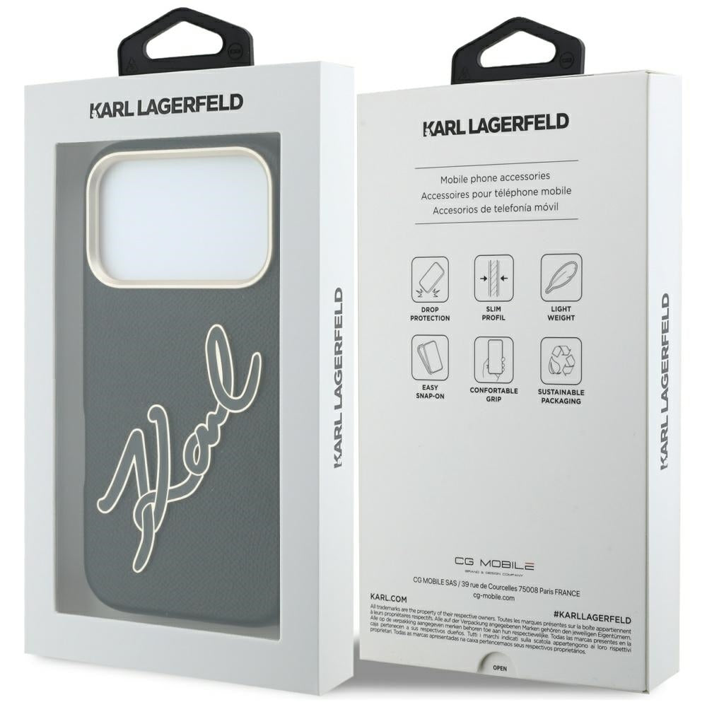 Fodral för Apple iPhone 18 Pro / 17 Pro, Karl Lagerfeld, Smooth Big Resin Signature Logo, Svart