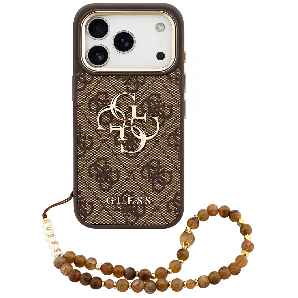 Fodral för Apple iPhone 18 Pro Max / 17 Pro Max, Guess, 4G Classic Logo med rem, Brun Guld