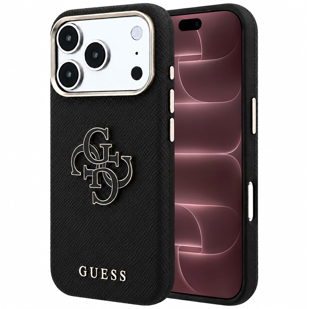Fodral för Apple iPhone 18 Pro Max / 17 Pro Max, Guess, Grained Big Resin Logo, Svart