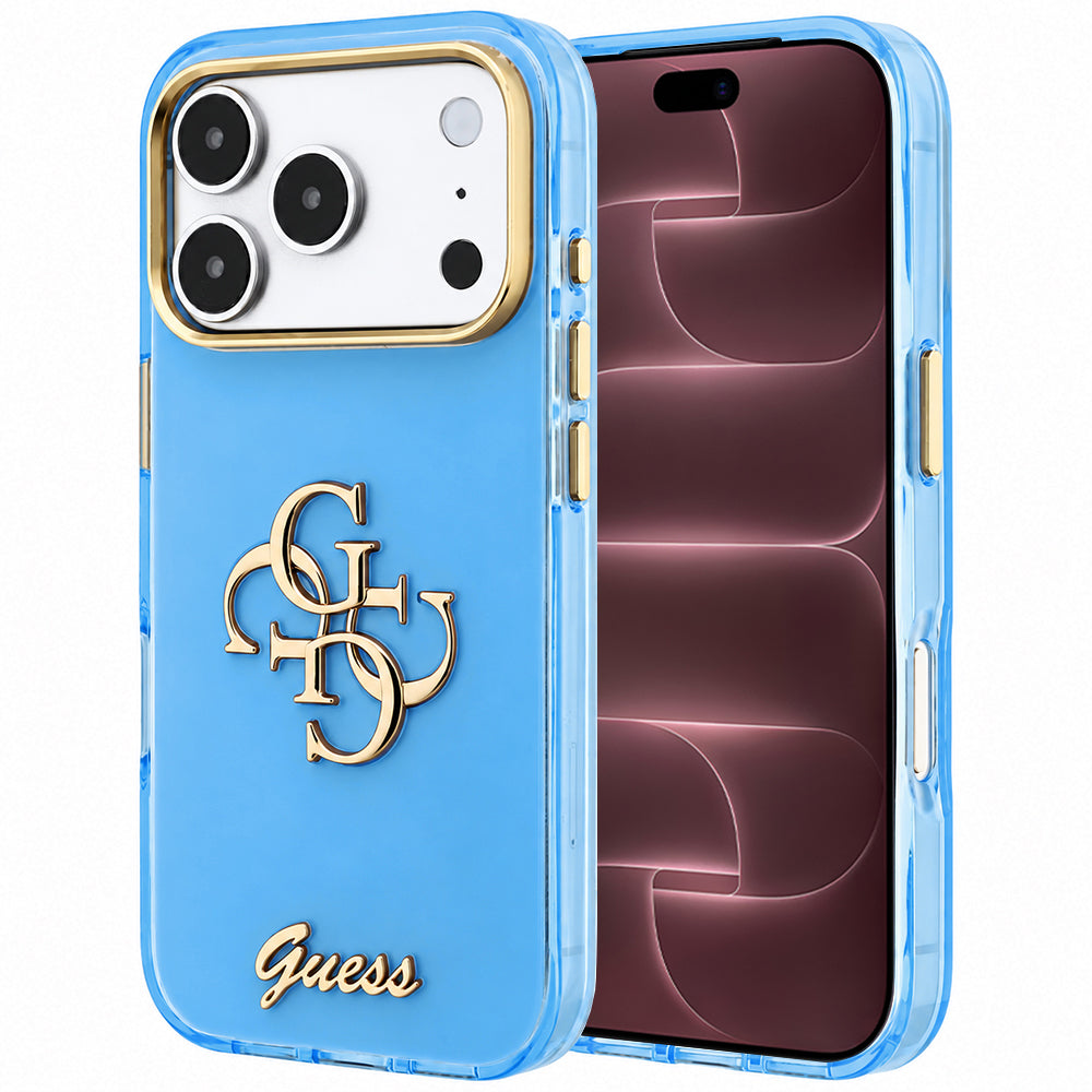 Fodral för Apple iPhone 18 Pro Max / 17 Pro Max, Guess, IML 4G Metal Script, Bleu