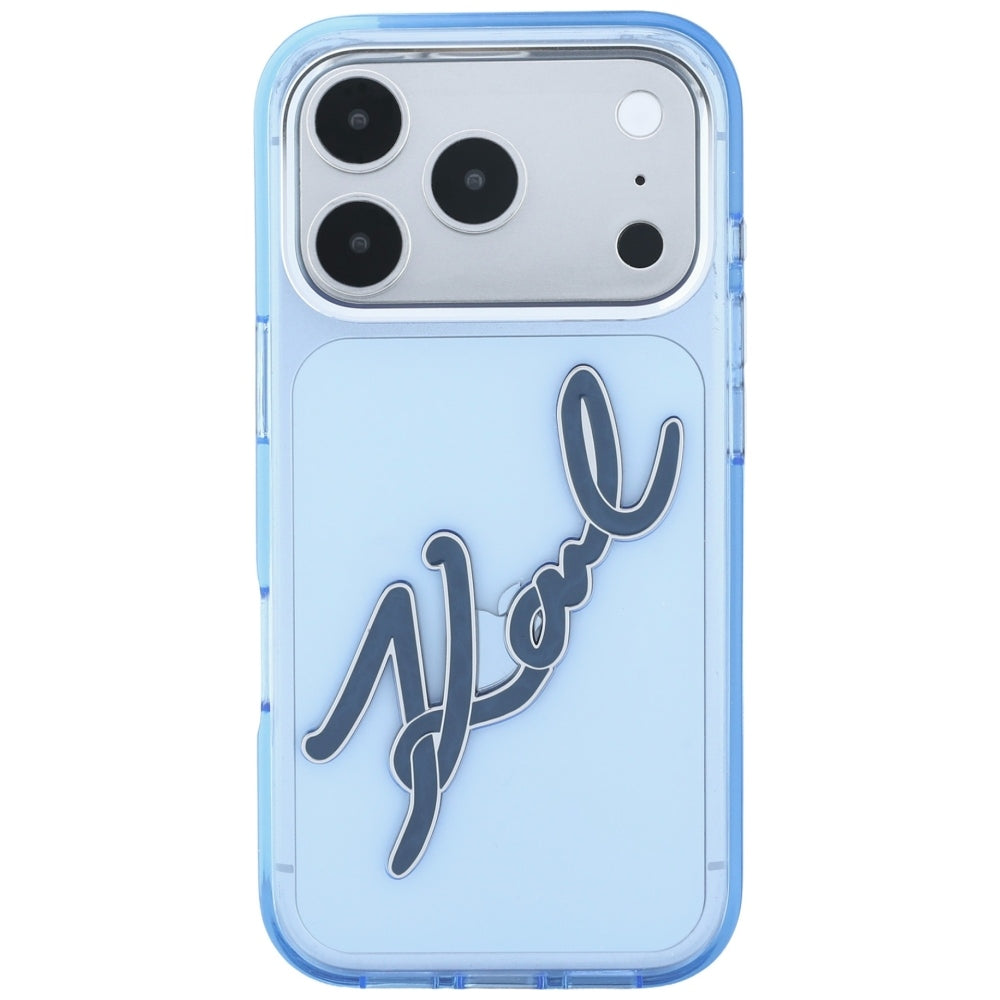 Fodral för Apple iPhone 18 Pro Max / 17 Pro Max, Karl Lagerfeld, IML Big Signature Resin Logo Metallram, Blå