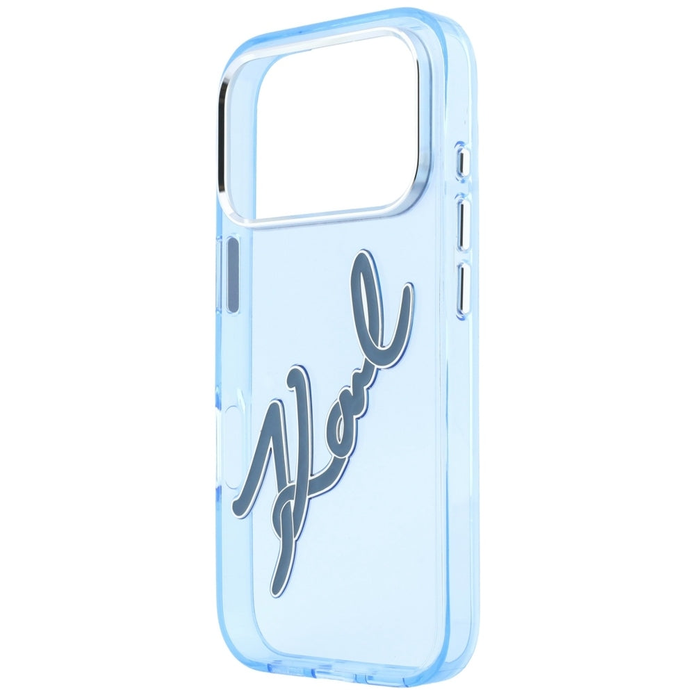 Fodral för Apple iPhone 18 Pro Max / 17 Pro Max, Karl Lagerfeld, IML Big Signature Resin Logo Metallram, Blå