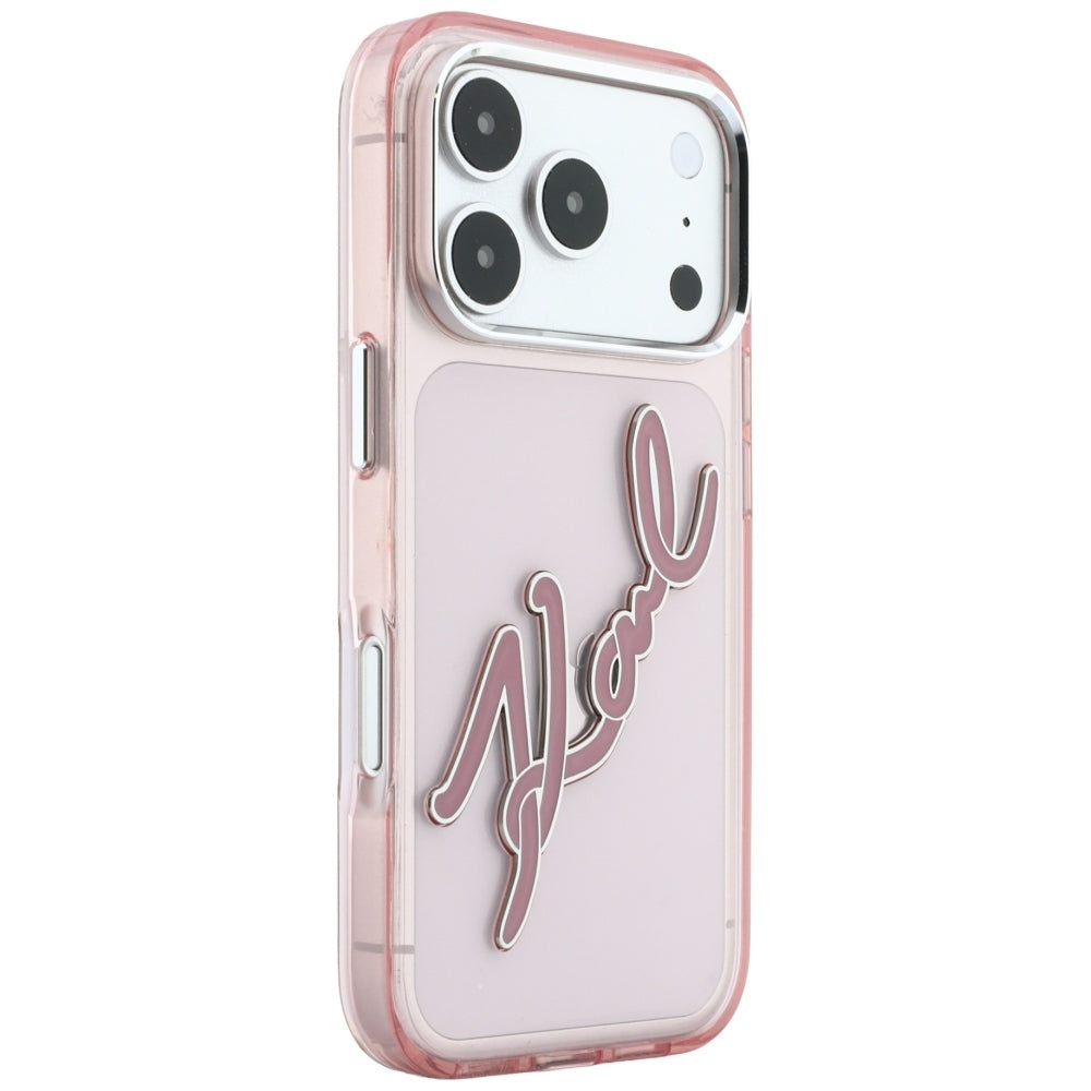 Case for Apple iPhone 18 Pro Max / 17 Pro Max, Karl Lagerfeld, IML Big Signature Resin Logo Metal Frame, Pink