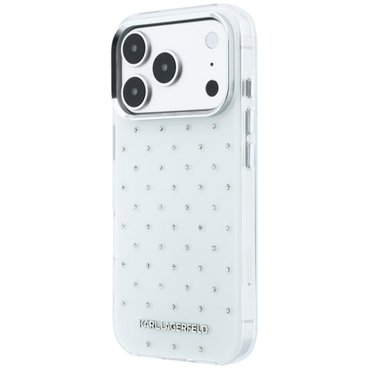 Fodral för Apple iPhone 18 Pro Max / 17 Pro Max, Karl Lagerfeld, IML Rhinestones och Elektropläterad Logotyp, Vit