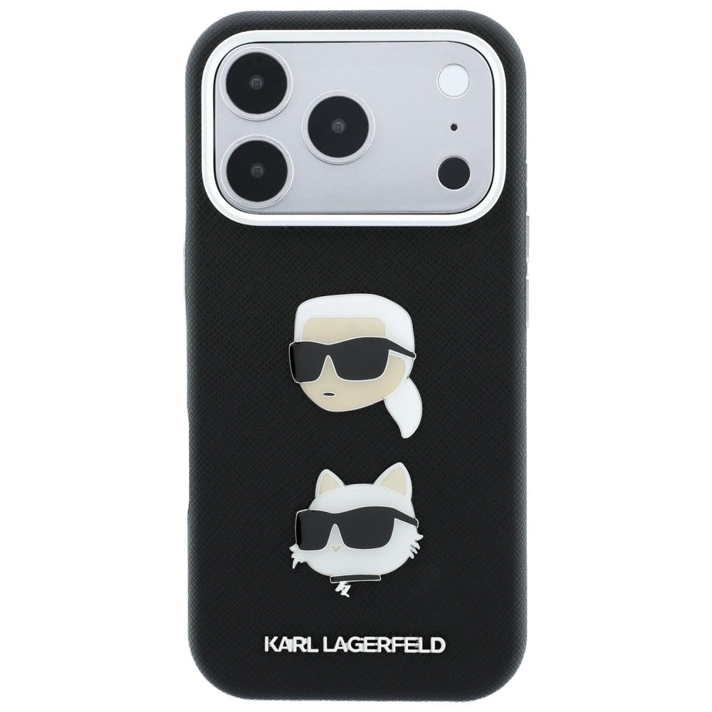 Skal till Apple iPhone 18 Pro Max / 17 Pro Max, Karl Lagerfeld, Saffiano Crossbody Karl & Choupette Head's Pins Logo, svart