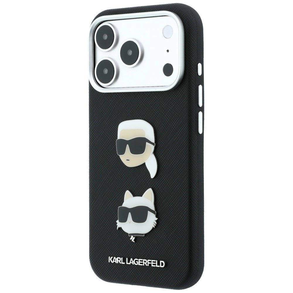 Skal till Apple iPhone 18 Pro Max / 17 Pro Max, Karl Lagerfeld, Saffiano Crossbody Karl & Choupette Head's Pins Logo, svart
