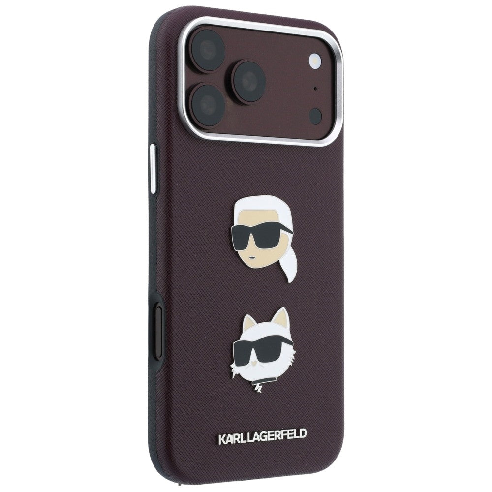 Fodral för Apple iPhone 18 Pro Max / 17 Pro Max, Karl Lagerfeld, Saffiano Crossbody Karl & Choupette Head's Pins Logo, vinrött