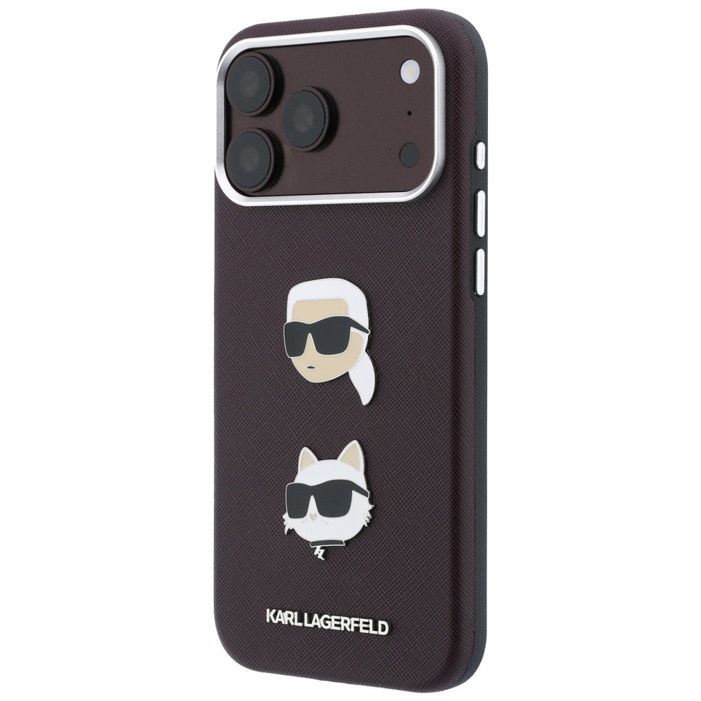 Fodral för Apple iPhone 18 Pro Max / 17 Pro Max, Karl Lagerfeld, Saffiano Crossbody Karl & Choupette Head's Pins Logo, vinrött