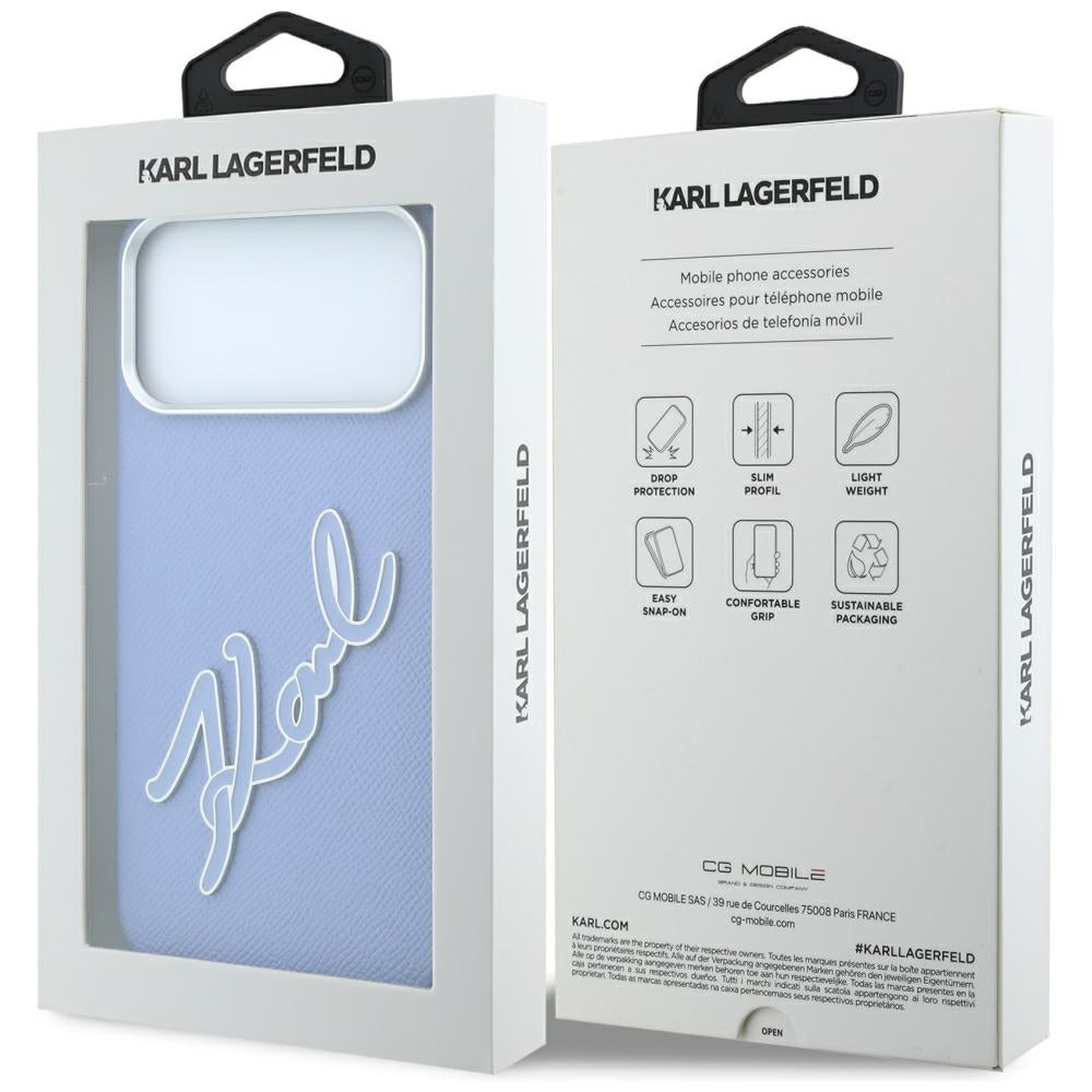 Fodral för Apple iPhone 18 Pro Max / 17 Pro Max, Karl Lagerfeld, Smooth Big Resin Signature Logo, Bleu