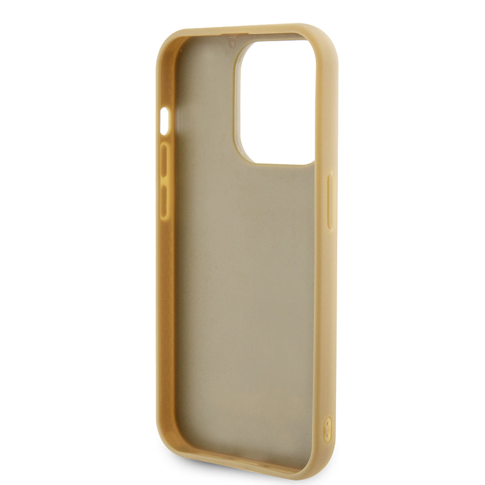 Fodral för Apple iPhone 15 Pro, Guess, PU Square Mirror Script Logo, Guld GUHCP15LPMSDGSD