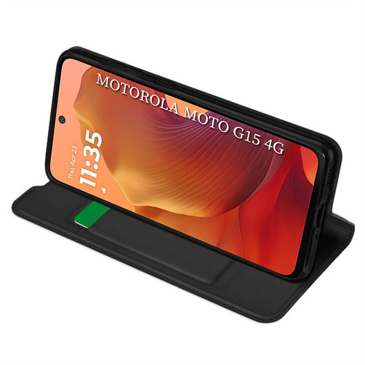 Fodral för Motorola Moto G15 / G15 Power, Techsuit, Magskin Book, Svart