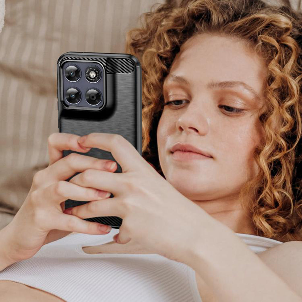 Skyddsfodral för Motorola Moto G77 / G67, Techsuit, Kolfiber, Svart
