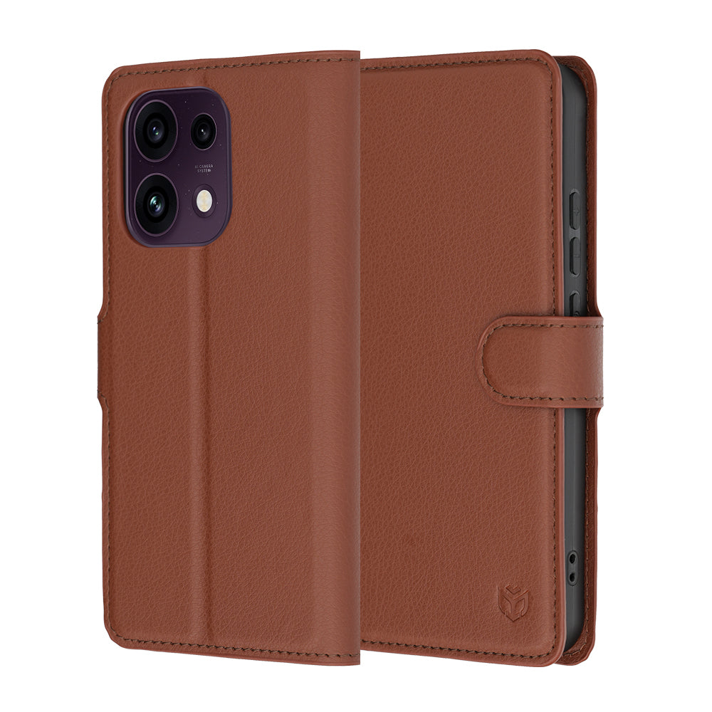 Fodral för Oppo Reno16 F / Reno16 FS, Techsuit, Läderfolio, Brun