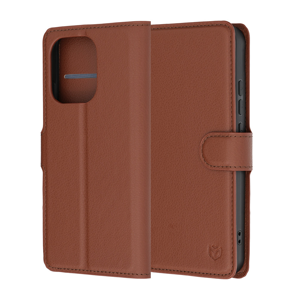 Fodral för Oppo Reno16 F / Reno16 FS, Techsuit, Läderfolio, Brun