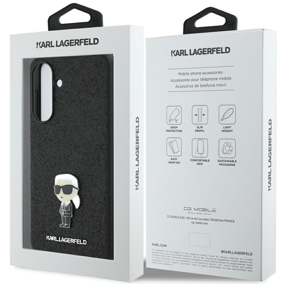 Fodral för Samsung Galaxy A36 A366, Karl Lagerfeld, Glitter Fixed Ikonik Karl, Svart