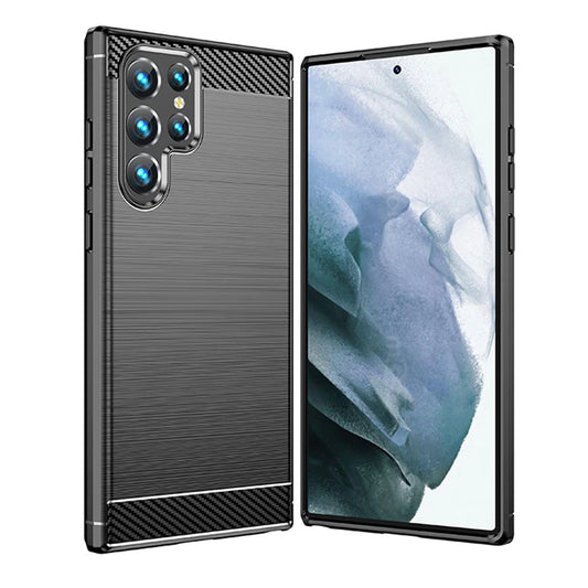 Fodral för Samsung Galaxy S22 Ultra 5G S908, Techsuit, Kolfiber, Svart