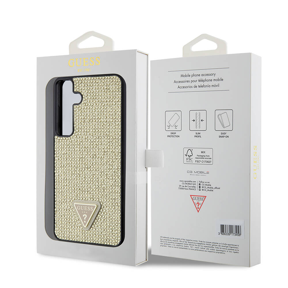 Fodral för Samsung Galaxy S24+ S926, Guess, Rhinestone Triangle Logo, Guld