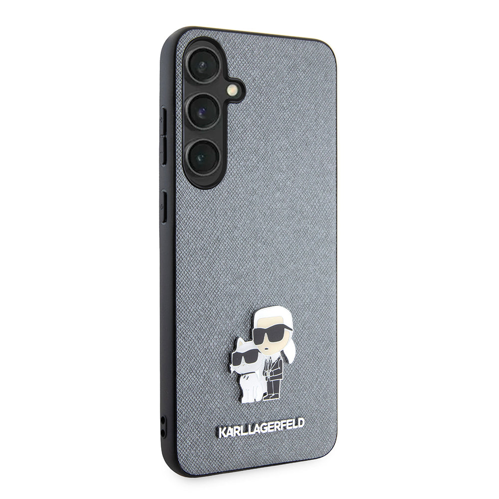 Fodral för Samsung Galaxy S24+ S926, Karl Lagerfeld, Saffiano Karl & Choupette Metal, Grå