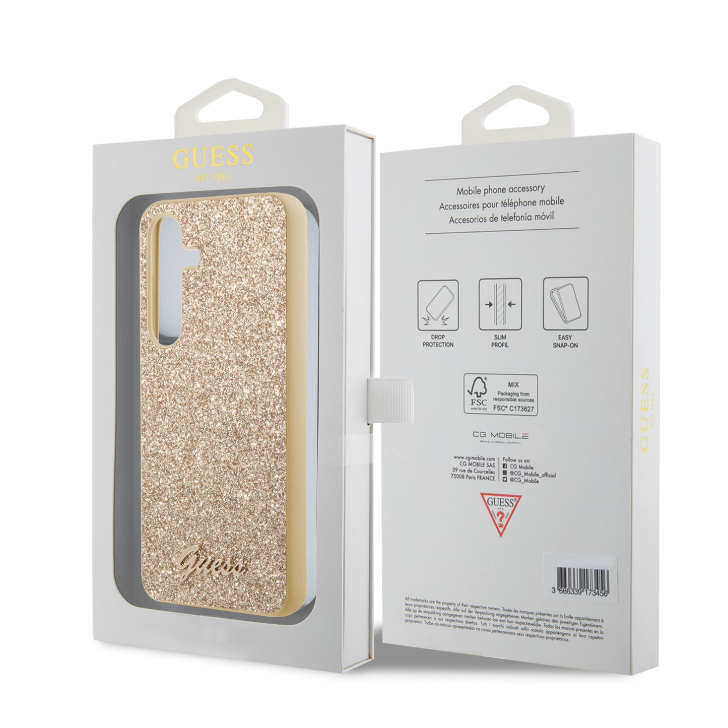 Fodral för Samsung Galaxy S24 S921, Guess, Glitter Script, Guld