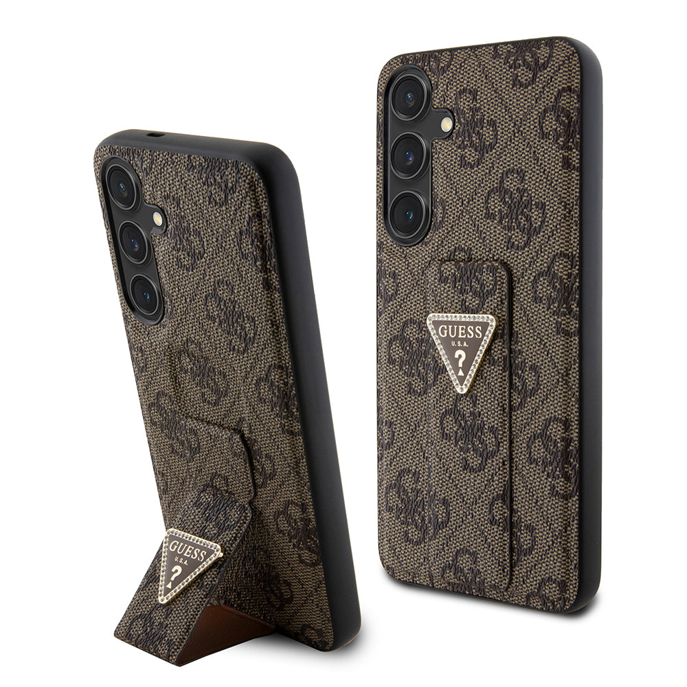 Fodral för Samsung Galaxy S24 S921, Guess, Grip Stand 4G Triangle Strass, Brun