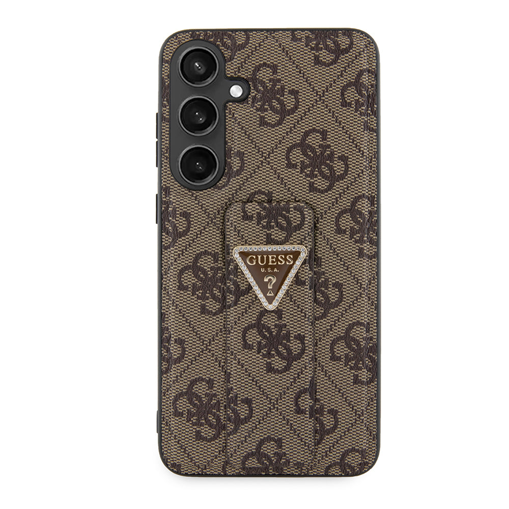 Fodral för Samsung Galaxy S24 S921, Guess, Grip Stand 4G Triangle Strass, Brun