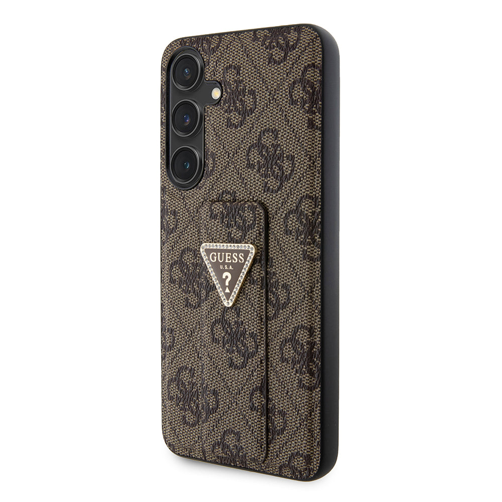Fodral för Samsung Galaxy S24 S921, Guess, Grip Stand 4G Triangle Strass, Brun