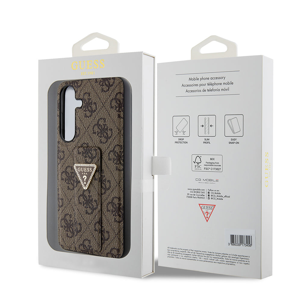 Fodral för Samsung Galaxy S24 S921, Guess, Grip Stand 4G Triangle Strass, Brun