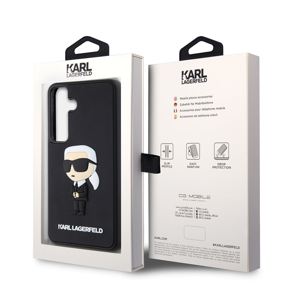 Skyddsfodral för Samsung Galaxy S24 S921, Karl Lagerfeld, 3D Rubber Ikonik Karl, Svart