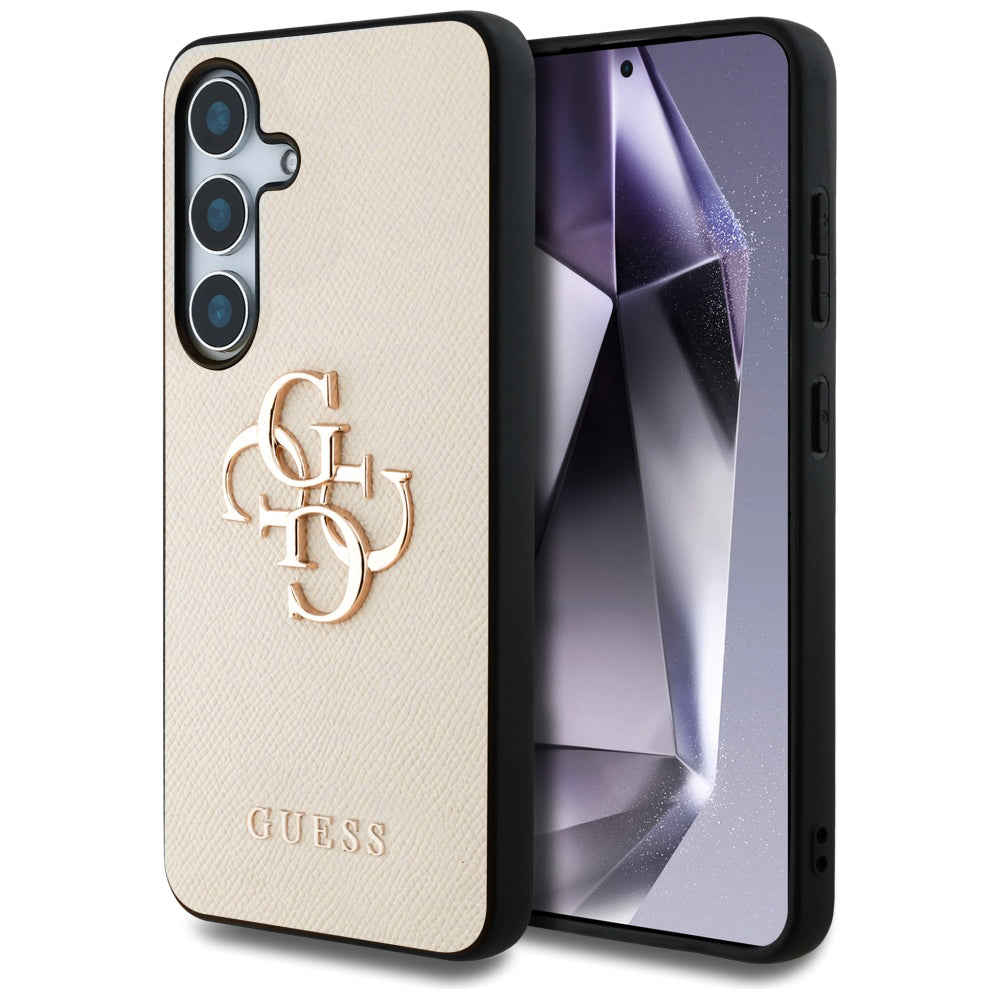 Fodral för Samsung Galaxy S25 S931, Guess, 4G Grained Big and Classic Logo, Beige