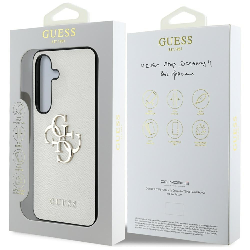 Fodral för Samsung Galaxy S25 S931, Guess, 4G Grained Big and Classic Logo, Beige