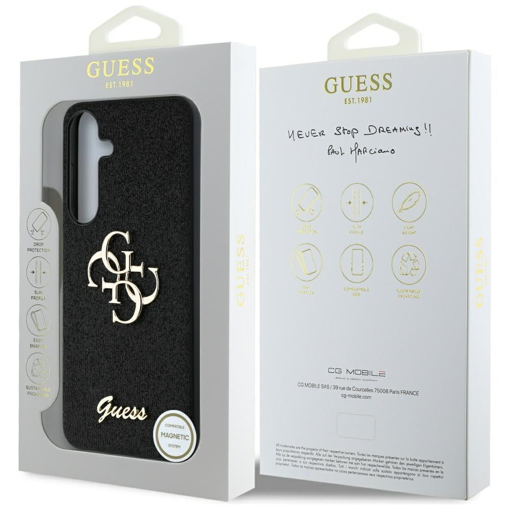 Fodral för Samsung Galaxy S25 S931, Guess, Glitter Big 4G Script, Svart